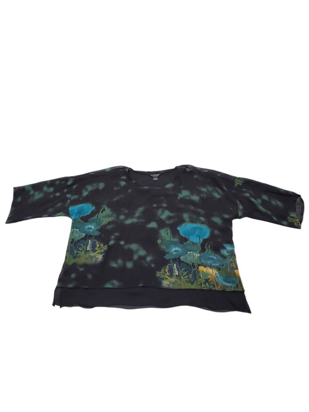 Citron Santa Monica Silk Top Floral Art To Wear Long Sleeve Double Layer